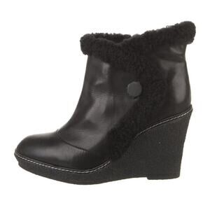 MARC by MARC JACOBS Fur Wedge Heel Ankle Combat Boots Black Size 40.5 (9.5-10)